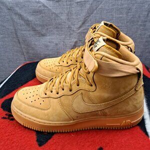 Size 9.5 Women’s NIKE AIR FORCE 1 HI HIGH PREMIUM PRM FLAX-WHEAT 654440-200 2016